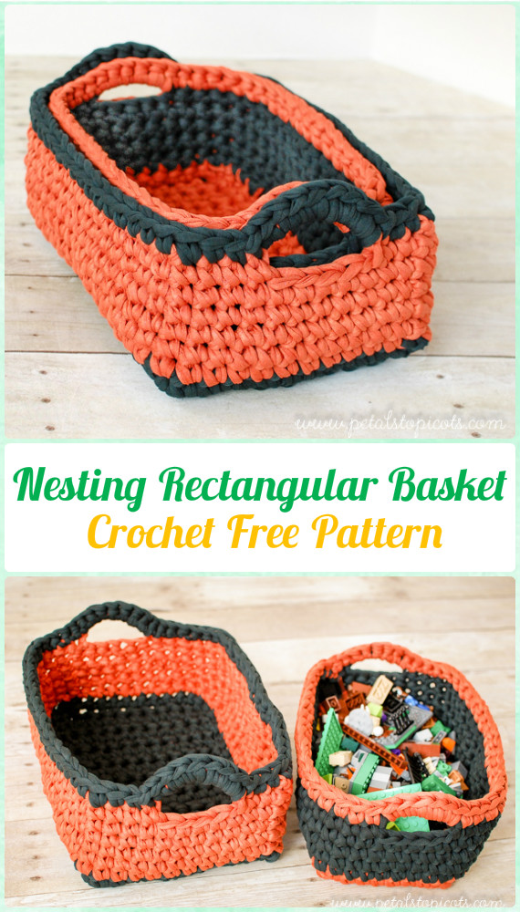 Crochet Storage Basket Nesting Rectangular Basket Free Pattern